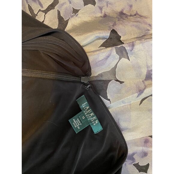 Ralph Lauren Dress Gray Black 12 Stretch V Back A Line Wedding Cruise Party - Picture 7 of 8